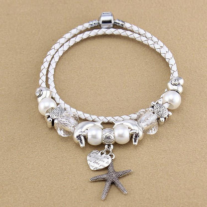 White Leather Bracelets Turtle/Starfish/Dolphin - WikiWii