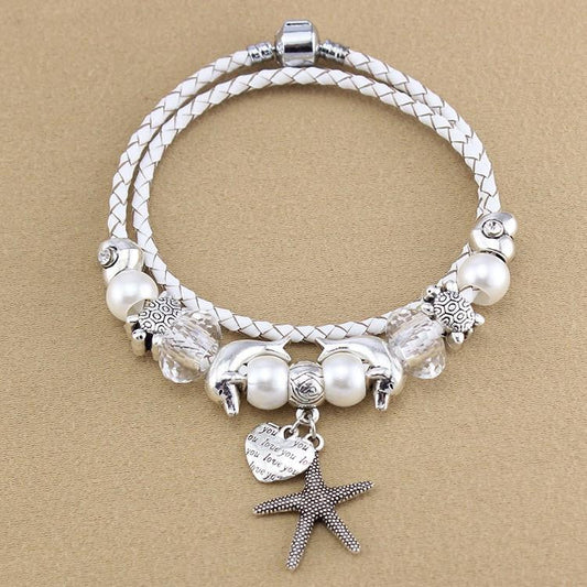 White Leather Bracelets Turtle/Starfish/Dolphin - WikiWii