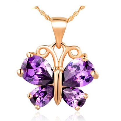 White / Purple Crystal  Butterfly Necklace - WikiWii