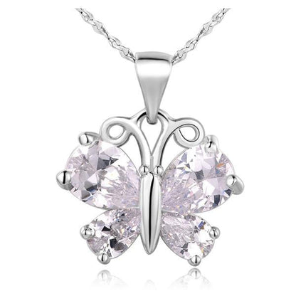 White / Purple Crystal  Butterfly Necklace - WikiWii