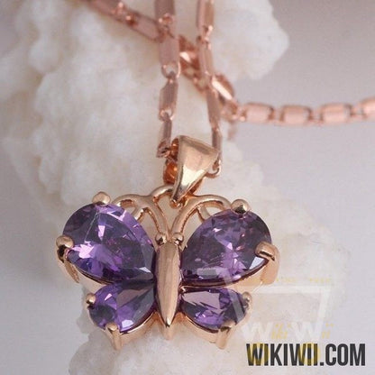 White / Purple Crystal  Butterfly Necklace - WikiWii