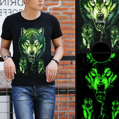 3D Glow in the Dark Wolf Printed T-Shirt - WikiWii