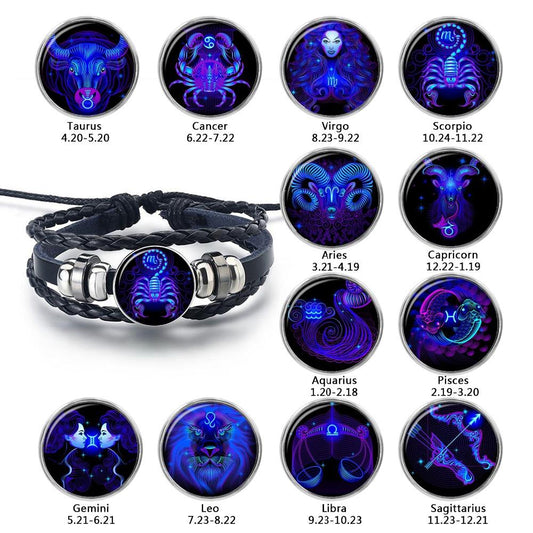 Glow in the dark Zodiac Leather Bracelet - WikiWii