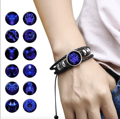 Glow in the dark Zodiac Leather Bracelet - WikiWii