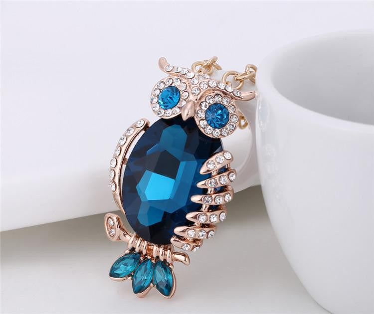 Zircon Blue Sapphire Rose Gold Plated Chain Owl Long Necklace - WikiWii